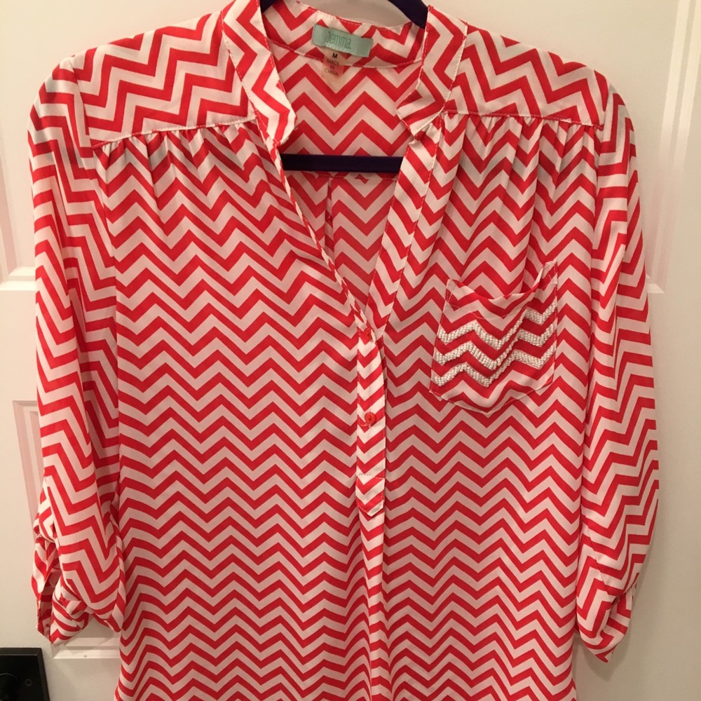 LAST CALL! Jemma White and Pink Chevron Blouse